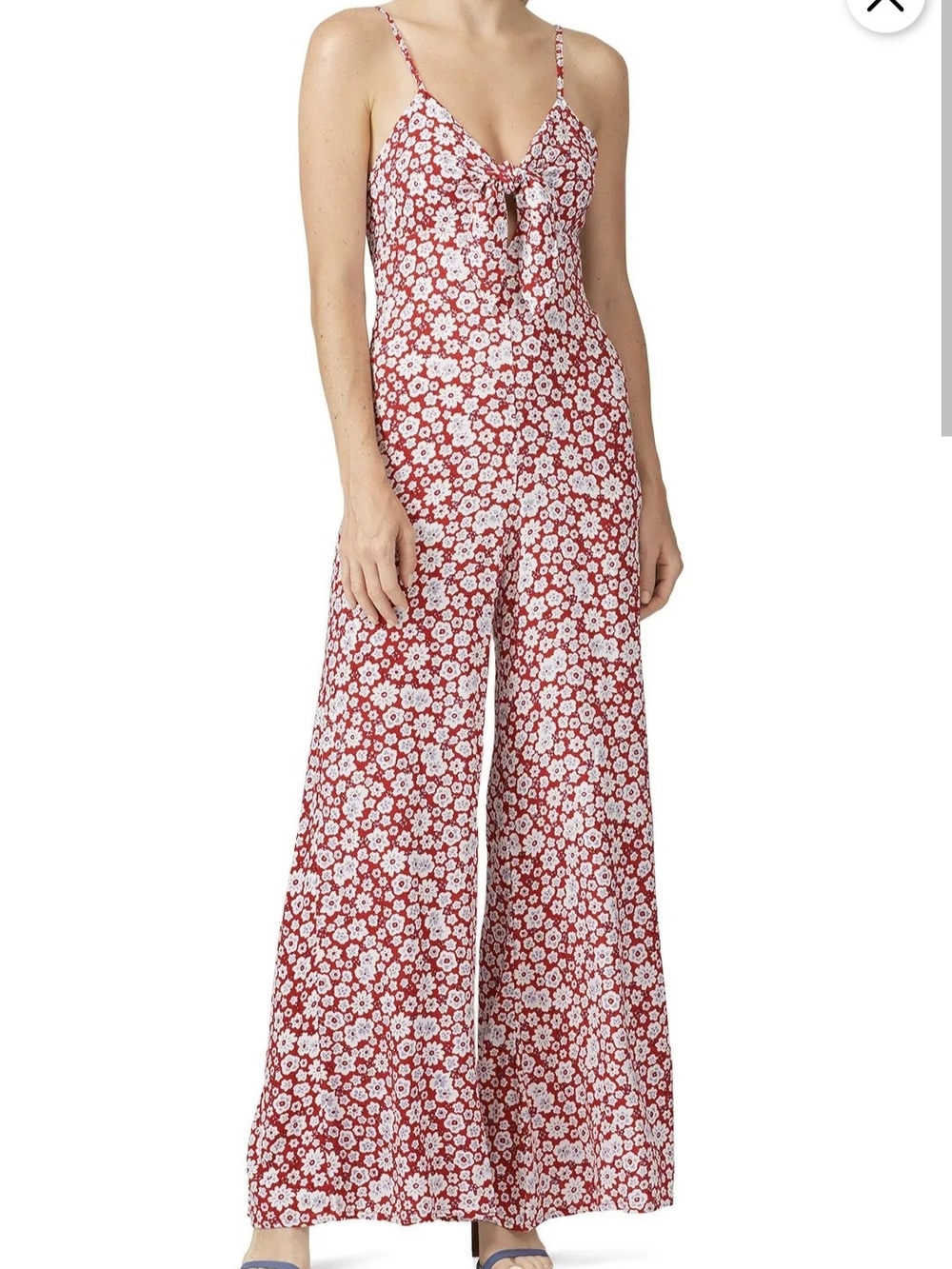 Auguste The Label Red Floral Tie-Front Wide-Leg Jumpsuit